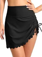 [AOWVUTS] Womens Swim Skirt Bikini Bottoms High Waisted Swimming Skorts Tummy Control Swimsuit Bottom Sexy Ruched Swimming Skirts with Briefs Side Drawstring Quick Dry Bathing Suit