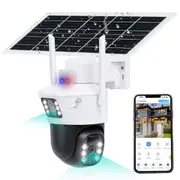 Advwin Solar Security Camera Outdoor, Dual Lens Wireless Home Surveillance, White