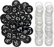 Plastic ID Number Tags Key Tags with Key Rings (1-100, Black)