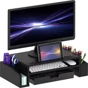 Simplehouseware Monitor Stand Riser with Drawer and 2 Side Desk Organiser, Black