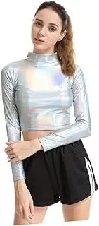 [AOKWAWALIY] Apparel Metallic Shirt Cor Clothes Women Bustier Woman Costume Shiny Costume Tops Golden