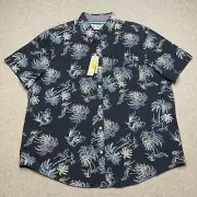 Penguin Munsingwear Mens Shirt XXL Blue Hawaiian Palm Tree Print Button Up NWT