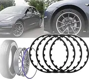 16-21in Universal Wheel Hub Decorative Bar, Rim Protectors for Alloy Wheels, 4 Piece Ylon Round Edge Decoration - Protective Ring, Good Elasticity, Fits Many Cars,20in,Black