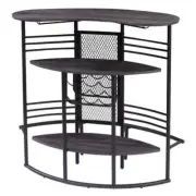 VECELO Oval Metal Bar Table With Wood Counter Top And Wine Rack Storage Gray