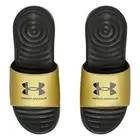 UNDER ARMOUR WOMEN'S ANSA FIXED SLIDERS SLIDES SANDALS BLACK GOLD POOL BEACH NEW
