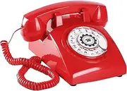 Red Rotary Phone, Retro Rotary Landline Phone with Metal Bell, Updated Rotary Telephone Ringer High/Off, Vintage Rotary Dial Phone with Movable Curly Cord, Olf Fashion Retro Telehone for Home,Hotel