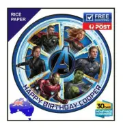 Avengers PERSONALISED EDIBLE Rice Paper BIRTHDAY CAKE TOPPER IMAGE round 19cm