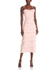 V. Chapman Lily Smocked Floral Print Ruffle Trim Midi Dress