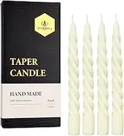 TELOSMA Beeswax Taper Candles Set of 4,Spiral Taper Candle Dripless Short Candle Sticks for Dinner Wedding Party Christmas Home Decorations - 7 Inch Tall- White