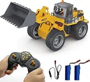 Fistone 9 Channel RC Front Loader, 4WD Alloy Shovel Loader Tractor, 2.4Ghz RC Bulldozer Construction Vehicle Radio Control Tractor Truck Toy with Lights for Kids Age 8-12 Years Old
