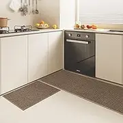 Marlow 2 PCS Kitchen Rugs, Absorbent Kitchen Floor Mat, Cushioned Non Slip for Kitchen Floor, Absorbent Entrance Runner Rug Comfort Standing Mats, 45x70cm+45x150cm, Brown