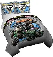 Monster Jam Queen Size Duvet Cover and Sham Set - Grave Digger, Megalodon & El Toro Loco 3 Piece Super Soft Cozy Grey Kids Bedding Set