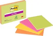 Post-it Super Sticky Notes, Double The Sticking Power, Extra Large, 4 Pads, 180 Sheets, 203 mm x 152 mm, Green, Orange, Pink, Yellow Colors - Self-Sticking Notes for Walls, Monitors and Fridge