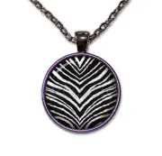 Sassy Zebra Animal Print Pattern - Handmade ROUND Glass Pendant Necklace