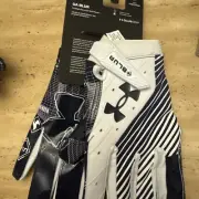 Under Armour Blur Mens Large Football Gloves Adult Glue Grip Navy/White MSRP $50
