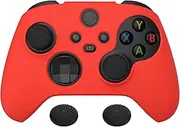 PlayVital Passion Red Pure Series Anti-Slip Silicone Cover Skin for Xbox Series X Controller, Soft Rubber Case Protector for Xbox Series S Controller with Black Thumb Grip Caps