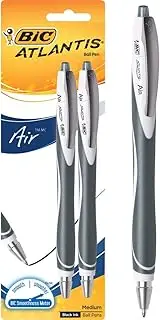 BIC Atlantis Air Retractable Ball Pen Medium Point (1.2 mm) - Black, Pack of 2 Ballpoint Pens