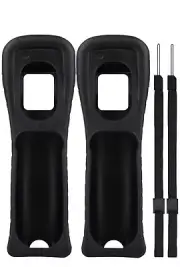 x2 New Nintendo Wii Remote Black Rubber Silicone Gel Covers Sleeves & Straps