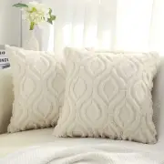 Throw Pillow Covers 18X18 Inch Set of 2 Soft Plush Faux Wool Beige Pillow Covers