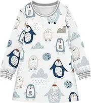 [GAIGEO] Girls Party Dress Cute Owl Orange, Winter Soft Dress Girls 2T for Leisure, Travel, Cute Penguin White, 4 Years