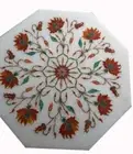 12" Marble corner coffee side Table Top floral precious stone inlaid art Decor