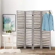 Artiss Room Divider, 4 Panel Folding Wooden Privacy Portable Screen Shelf Dividers Partition Wall Screens Home Pet Child Indoor Balcony Bedroom Furniture, Separator Water-Resistant Grey