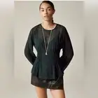 NEW J. Crew Blue Green Tartan Chiffon Shirred-Waist Blouse Top Preppy Size 10