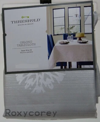 Christmas Threshold Light Silver with Snowflakes 60x84 Oblong Tablecloth NWT