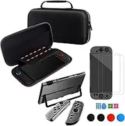 TOSAXSC 10-in-1 Accessories Bundle for Nintendo Switch 2 with Carrying Case, Hard Protective Cover, TPU JoyCon Case, 2-Pack Screen Protectors, 4 Thumb Grips - Black