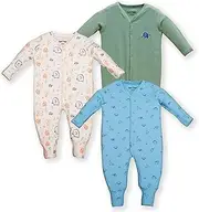 [R&V] Baby 100% Cotton 3-Piece Coverall with Foldable Cuff and Feet, Front Open