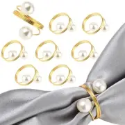 Gold Napkin Rings Set of 8, Table Napkin Rings Double Pearl Napkin Ring Holder