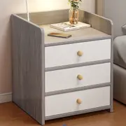 Bedside Table Bedroom Nordic 3-Drawer Light Gray & White, Wooden Knobs, 47x39x70cm