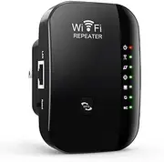 High Performance Wireless Router Signal Booster and Extender Repeater - Improve WiFi Coverage and Speed for Home and Office (Black)
