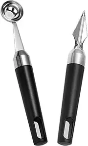 Stainless Steel Fruit Scoop, Melon Baller Fruit Scooper Seed Remover Cutter Fruit Platter Carving Knife for Cutting and Scooping Fruit Melons(2Pcs) (Size : 2Pcs)