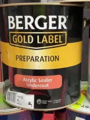 BERGER BY DULUX 4 LITRE GOLD-LABEL PREP ACRYLIC-SEALER-UNDERCOAT WHITE PAINT