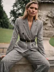 Reiss Grey Belle Wool and Cotton-Blend Tweed Suit Jacket (AB1751) | $610