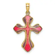 14K Yellow Gold Pink And Purple Enameled Cross Charm