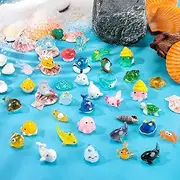 Qunclay 36 Pcs Ocean Mini Figurines Resin Axolotl Miniature Animals Figurine Tiny Resin Trinkets Marine Aquarium Ornaments Dollhouse Decorations for DIY Fish Tank Potted Garden Fairy Accessory