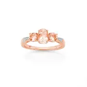 9ct Rose Gold Morganite & Diamond Trilogy Ring in Peach