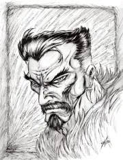 Kraven the Hunter. Original, B/W, comic art, pin-up, drawing by Calvin Henio.