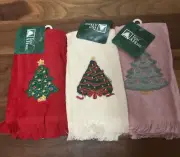 3 PCS Vintage Terry Velour Embroidered CHRISTMAS TREE Fingertip Hand Towels