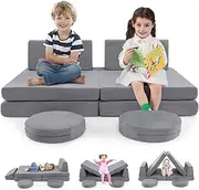 HONEY JOY 6 PCS Modular Kids Play Couch, Toddler Creative Imaginative Furniture Play Sofa Set for Nursery Playroom Bedroom Living Room, Children Convertible Foam Sofa Set (Grey)