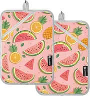 Pot Holders Heat Resistant Cute Fruits Watermelons Peach Potholder with Pockets Cooking Hot Pads Oven Mitts 2 Pack