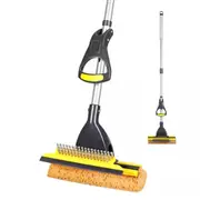 Easily Dry Wringing Squeegee Sponge Cleaning Mop wTotal 2 Sponge Heads TileFloor