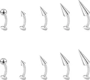 [ZS] 16G Devil Curved Barbell Lip Ring, Stainless Steel 6/8/10/12mm Long Bar Belly Button Ring, Flat Back Tiger Teeth Vertical Labret Lip Rook Navel Piercing Jewelry