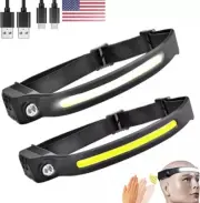 4PCS COB LED Headlamp Headlight Torch Work Light Bar Head Band Lamp USB Charging
