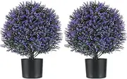 Giantex 2 Pack Artificial Lavender Topiary Ball Tree, Faux Shrub Bushes w/Flowers & Plastic Nursery Pot, Indoor & Outdoor Fake Decorative Greenery for Home, Office, Front Porch