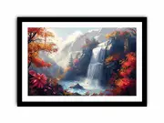 Autumn Waterfall Canvas Framed Art