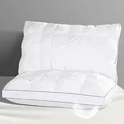 QUTOOL Luxury Hotel Goose Feather Pillow, 100 Percent Cotton, Soft Support Pillow, Suitable for Sleepers on The Back, Sides, and Stomach, Set of 2 Queen Size Bed Pillows (16" x 28")