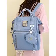 Women's Cute Backpack with Mini Coin Pouch – Light Blue Fashion School Bag with Top Handle and Multi-Pockets for Teen Girls, Travel or Daily Use